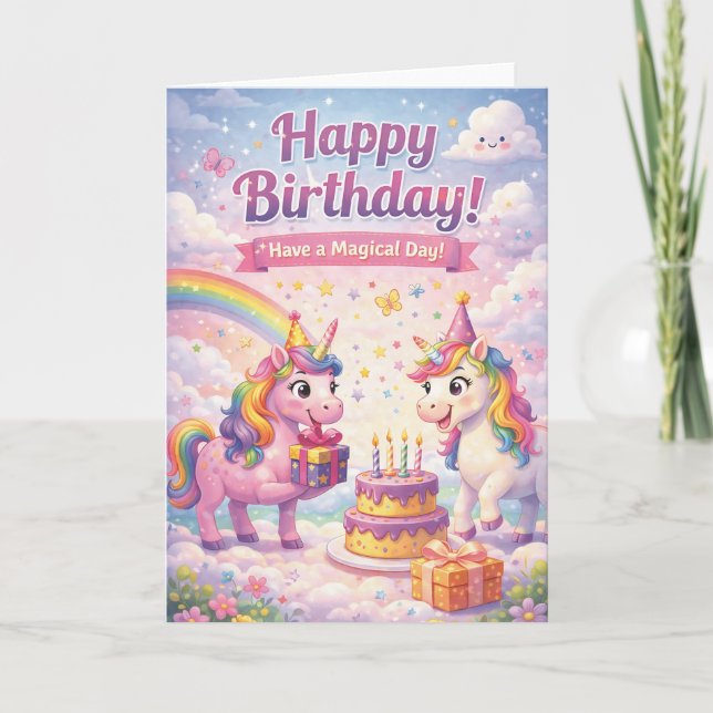 Unicorn Birthday Card for Girls (Front)