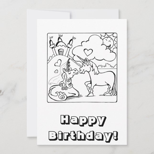 Unicorn Birthday Card You can Colour (Front)