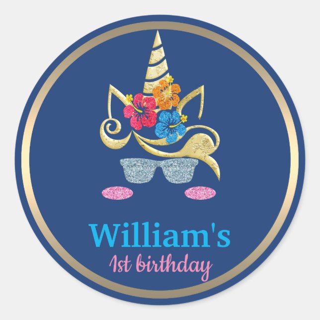 Unicorn Birthday Classic Round Sticker (Front)