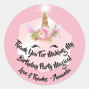 Unicorn Birthday Favour Rose Spark Pink Floral Las Classic Round Sticker