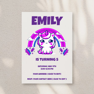 Unicorn Birthday Girl Invite Editable