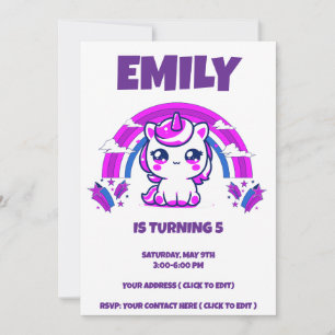 Unicorn Birthday Girl Invite   Editable