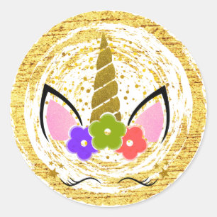 Unicorn Birthday Gold Glitter Sparkle Stars Classic Round Sticker