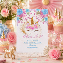 UNICORN BIRTHDAY GOLD PINK PURPLE CARD