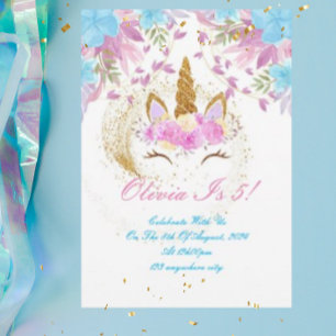 UNICORN BIRTHDAY GOLD PINK PURPLE CARD