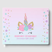 Unicorn Birthday Guest Book 1st Birthday Book