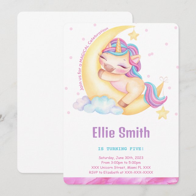 Unicorn Birthday Invitation (Front/Back)