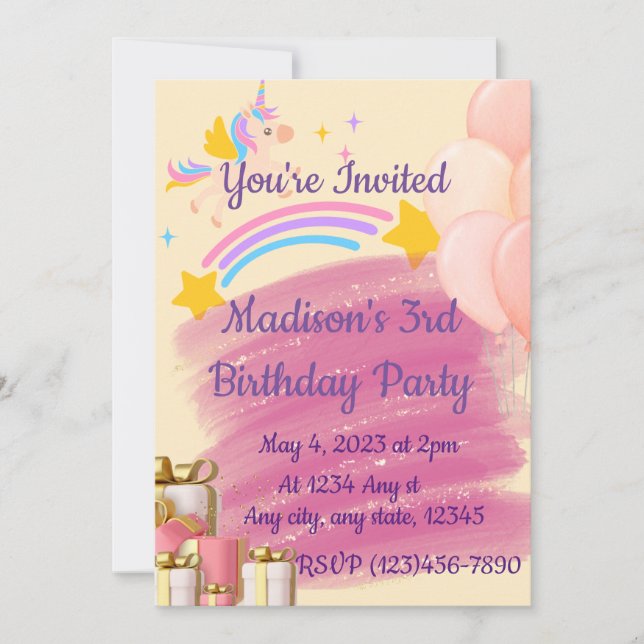 Unicorn Birthday Invitation (Front)