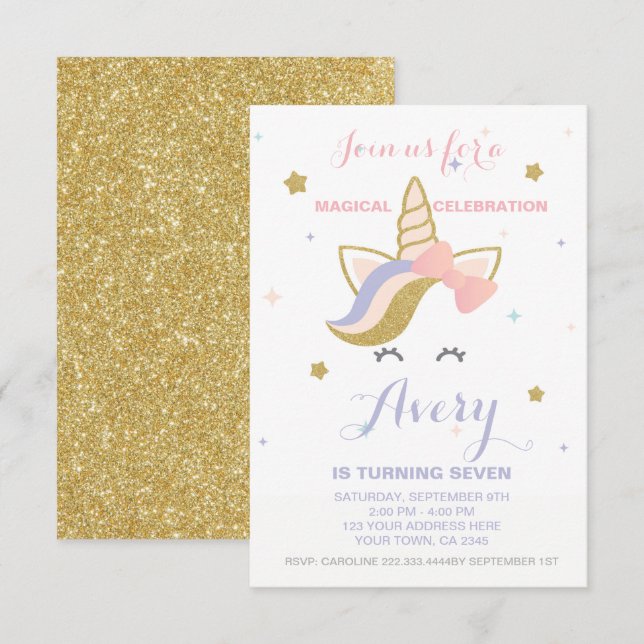 Unicorn Birthday Invitation (Front/Back)