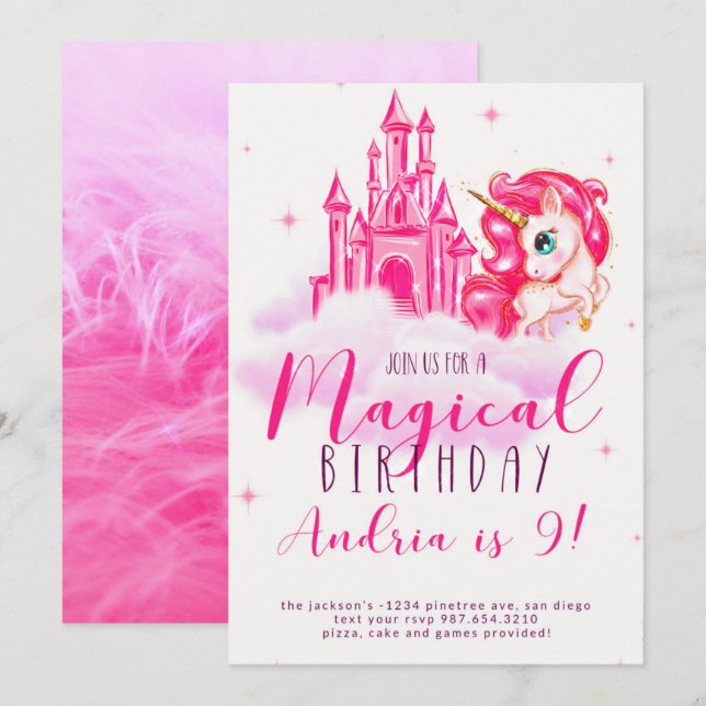 unicorn birthday invitation (Front/Back)