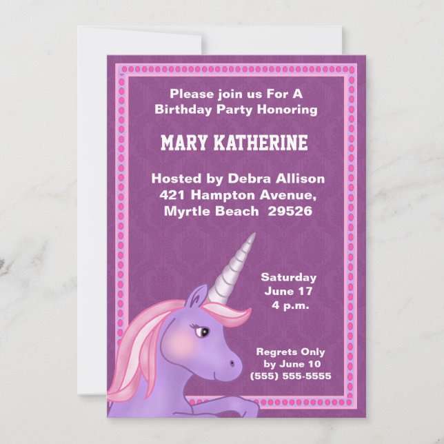 Unicorn Birthday Invitation (Front)