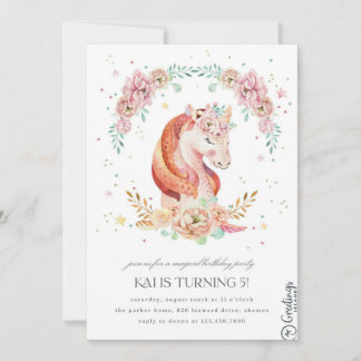Unicorn Birthday invitation  5  years