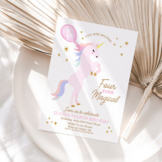 Unicorn Birthday Invitation - FOUR ever MAGICAL