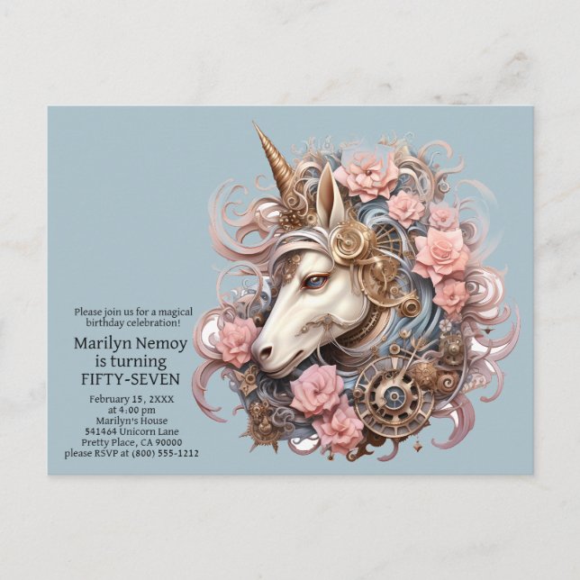 Unicorn Birthday Invitation Invite Invites Postcar Postcard (Front)
