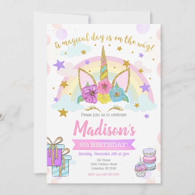 Unicorn Birthday Invitation / Magical Party (Front)
