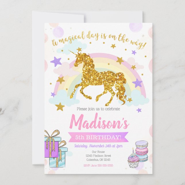 Unicorn Birthday Invitation / Magical Party (Front)