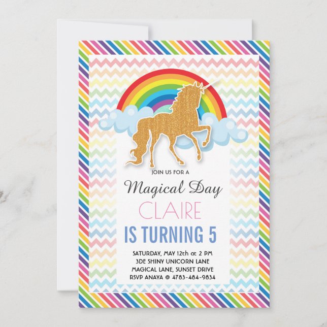 Unicorn Birthday invitation Magical Rainbow (Front)