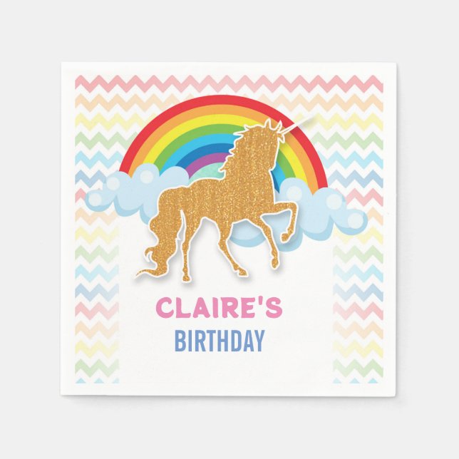 Unicorn Birthday invitation Magical Rainbow Napkin (Front)