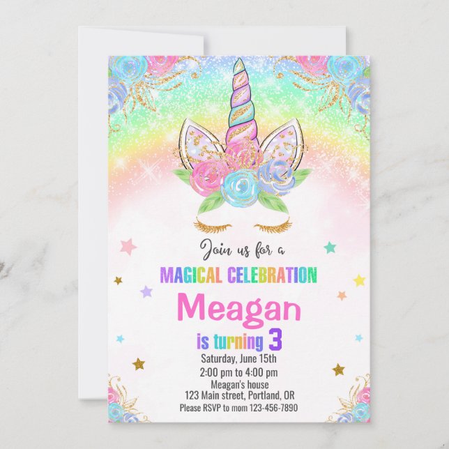 Unicorn birthday invitation Magical unicorn invite (Front)