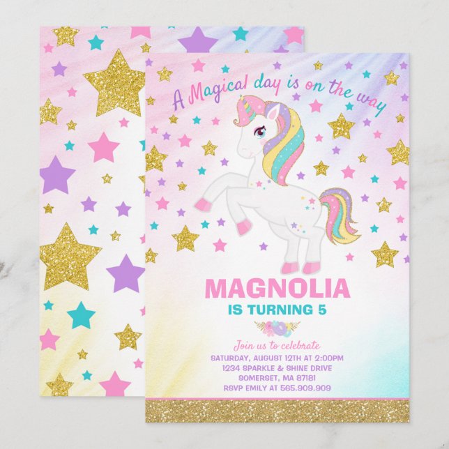 Unicorn Birthday Invitation Magical Unicorn Party (Front/Back)