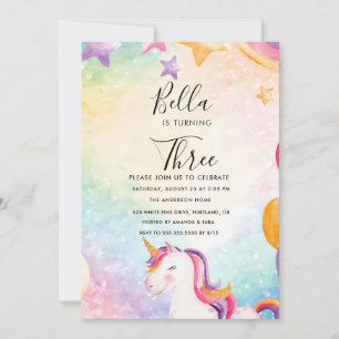 Unicorn Birthday Invitation Pastel Rainbow Party
