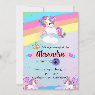 Unicorn Birthday Invitation Pastel Rainbow Party 