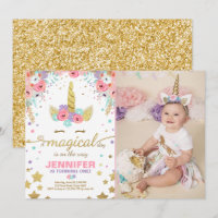 Unicorn Birthday Invitation Pink Gold Magical