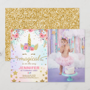Unicorn Birthday Invitation Pink Gold Magical