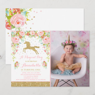 Unicorn Birthday Invitation Pink Gold Unicorn