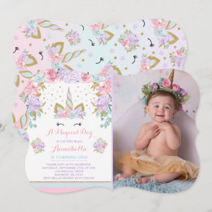 Unicorn Birthday Invitation Pink Gold Unicorn