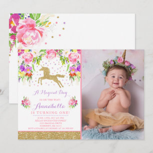 Unicorn Birthday Invitation Pink Gold Unicorn