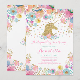 Unicorn Birthday Invitation Pink Gold Unicorn