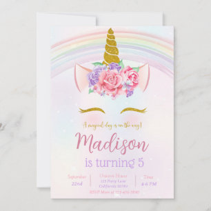 Unicorn Birthday Invitation Rainbow Party Invite