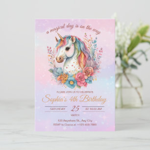 Unicorn Birthday Invitation Rainbow Unicorn Girls