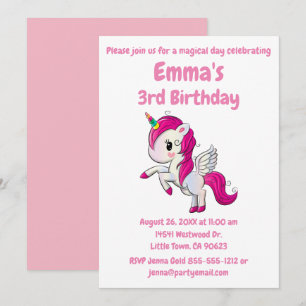 Unicorn Birthday Invitation - Super Cute and Pink