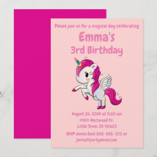 Unicorn Birthday Invitation - Super Cute Pink