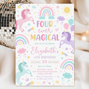Unicorn Birthday Invitation Template, Four-Ever Ma