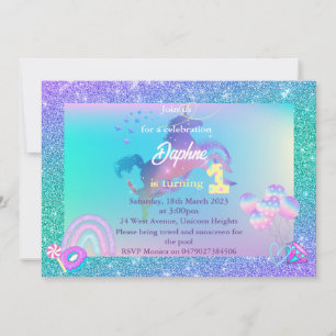 Unicorn Birthday Invitation, turning 1 invitation