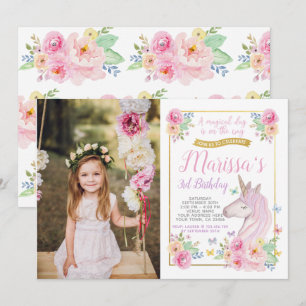 Unicorn Birthday Invitation with Photo