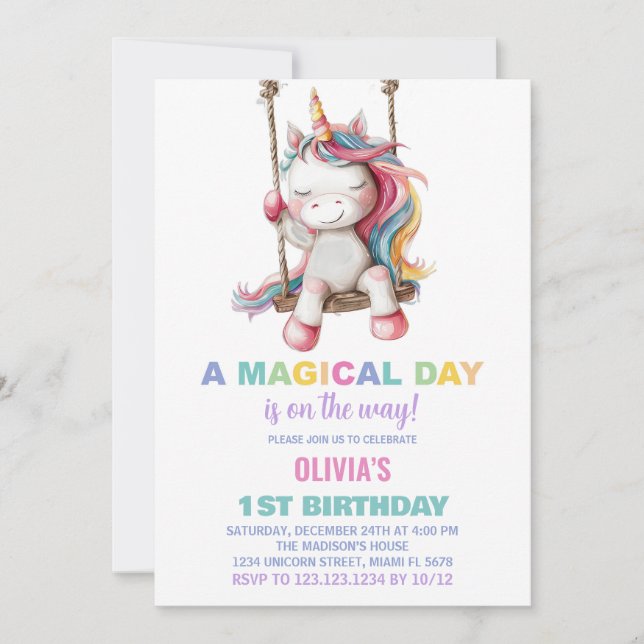 Unicorn Birthday Invitations (Front)