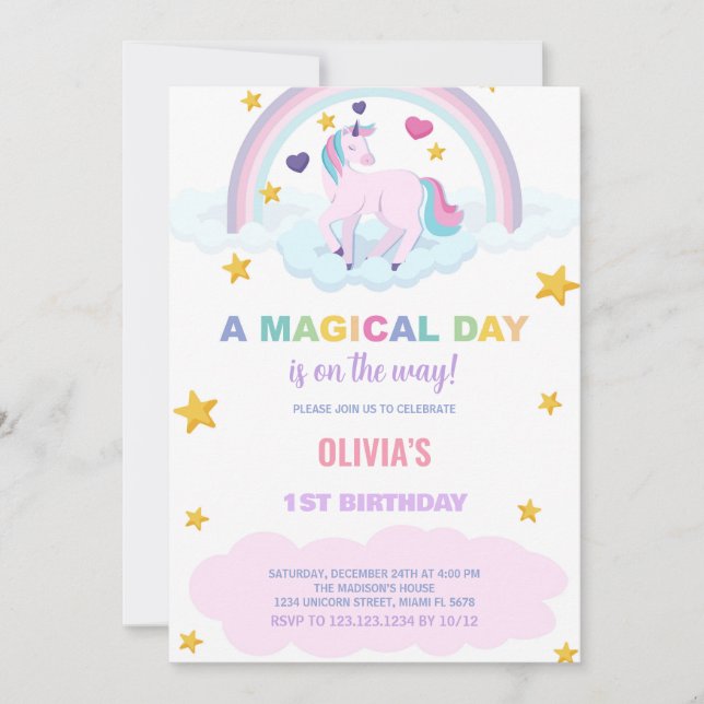 Unicorn Birthday Invitations (Front)
