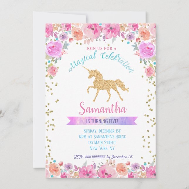 Unicorn Birthday Invitations (Front)