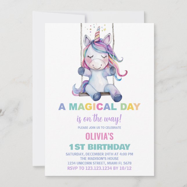 Unicorn Birthday Invitations (Front)