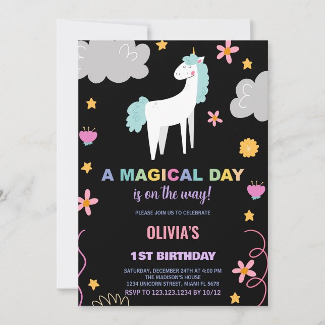 Unicorn Birthday Invitations (Front)