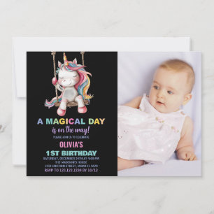 Unicorn Birthday Invitations with photo