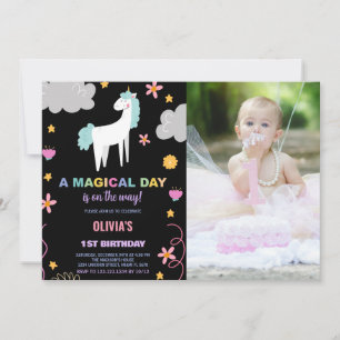 Unicorn Birthday Invitations with photo
