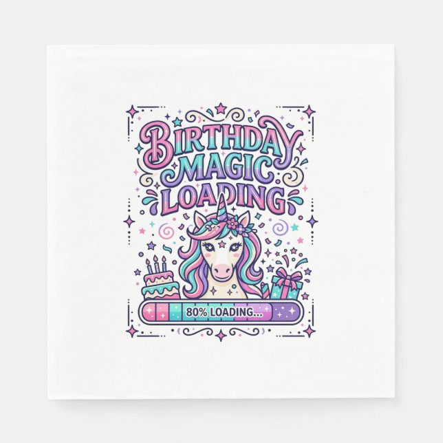 Unicorn Birthday Magic Loading Colourful Marketpla Napkin (Front)