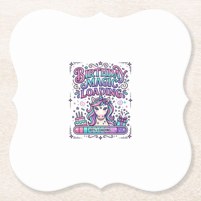 Unicorn Birthday Magic Loading Colourful Marketpla Paper Coaster (Front)