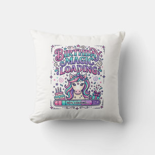 Unicorn Birthday Magic Loading Colourful Marketpla Throw Pillow