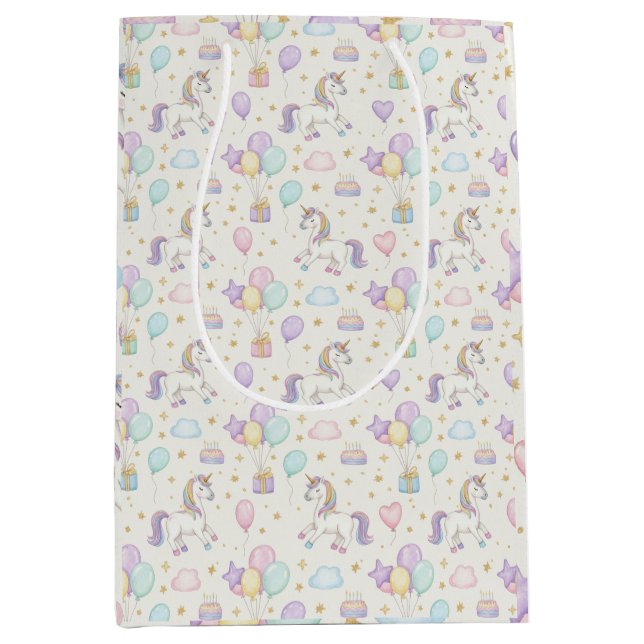 Unicorn Birthday Magic – Pastel Balloons & Cakes  Medium Gift Bag (Front)